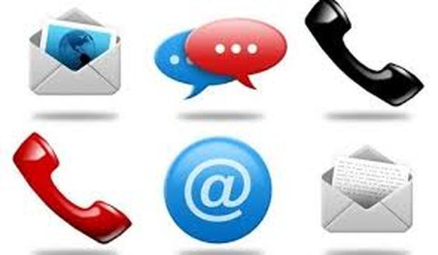 A set of contact icons including an envelope , phone , email , and speech bubbles.