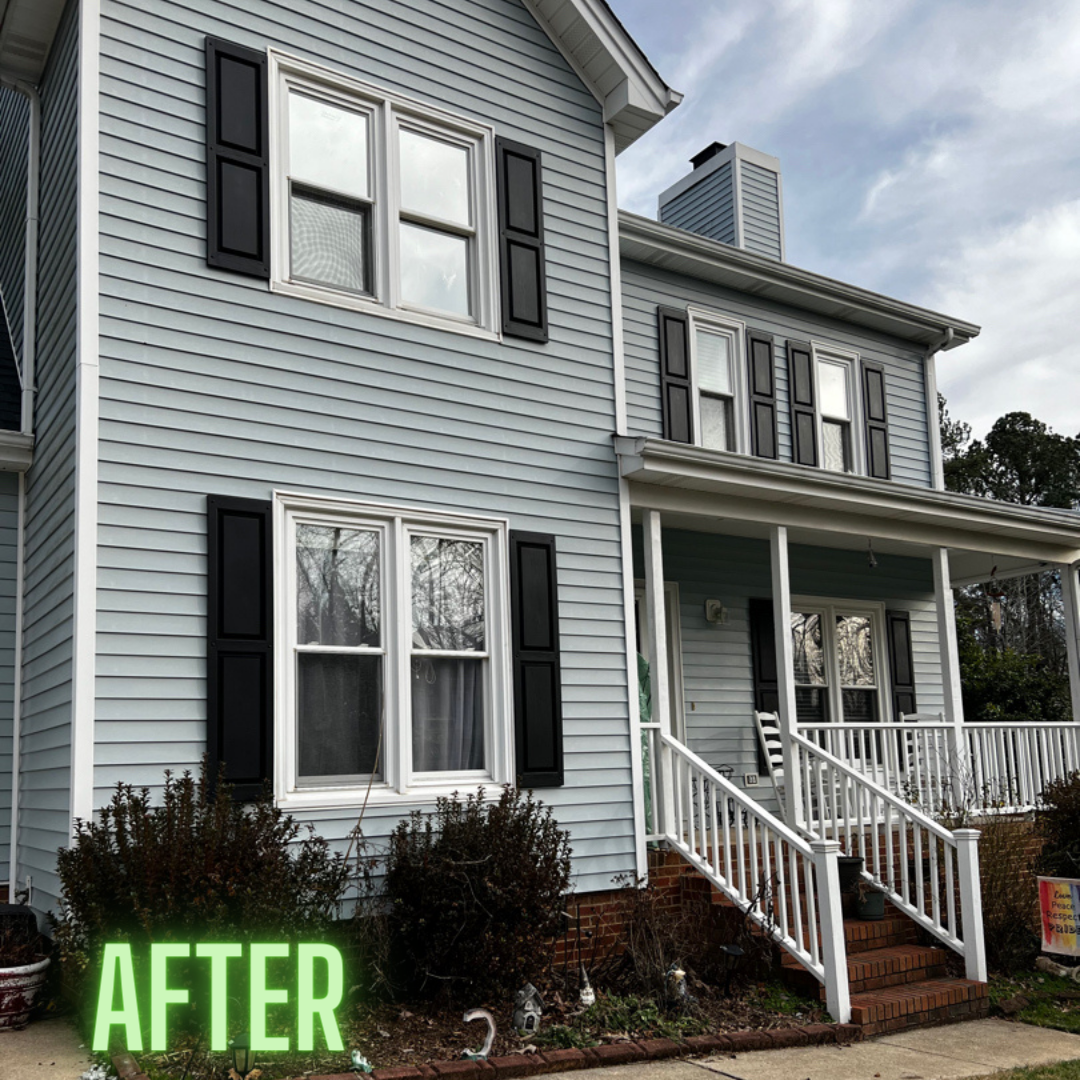 A picture of a house before and after being painted