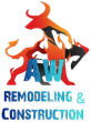 Logo for AW Remodeling & Construction: bull silhouette in red, orange, and blue, with "AW" text and business name.