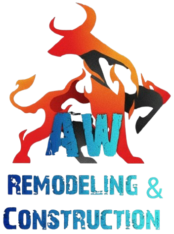 Logo for AW Remodeling & Construction: bull silhouette in red, orange, and blue, with "AW" text and business name.