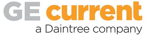 GE Current logo in gray and orange with