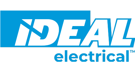 IDEAL electrical logo in white on a blue background. The