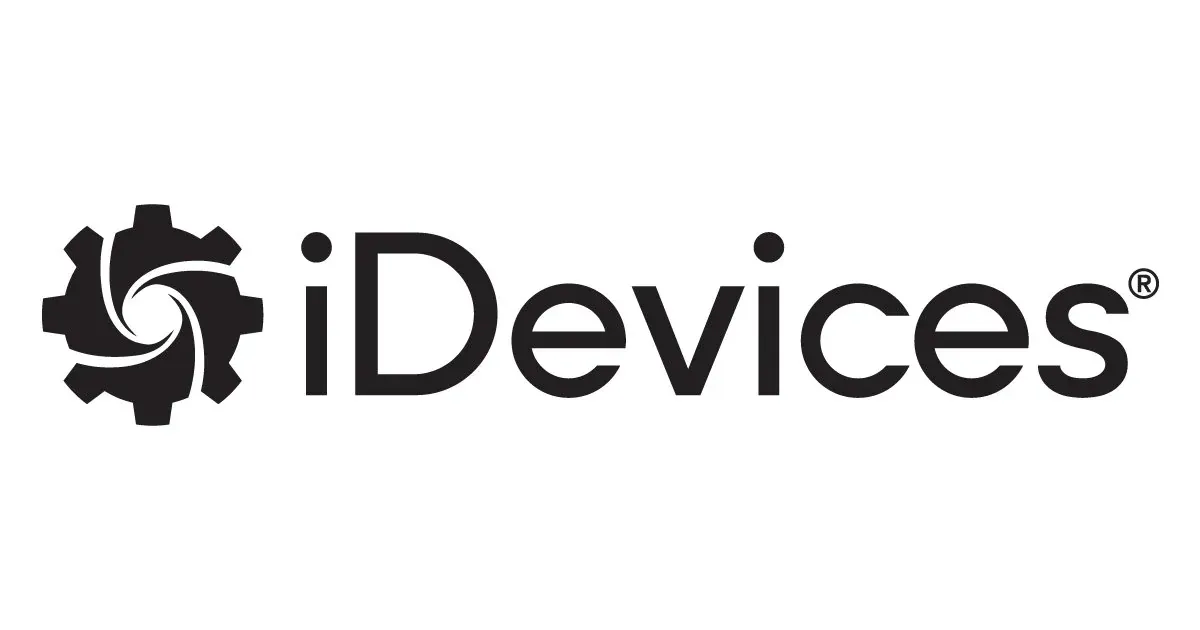 IDevices logo: black gear graphic next to the company name in black text.