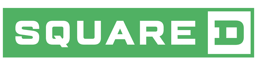 Square D logo in white text on a green rectangular background.