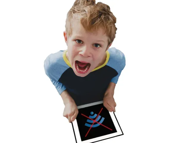Child Screaming While Holding Tablet With No Wifi Symbol — Superior Wifi in East Ballina, NSW