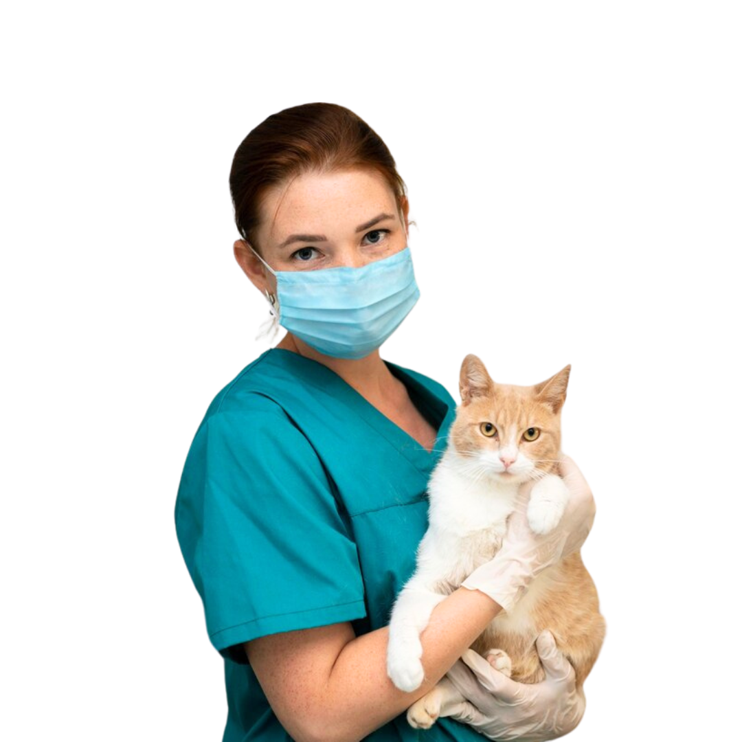 Une femme portant un masque tient un chat