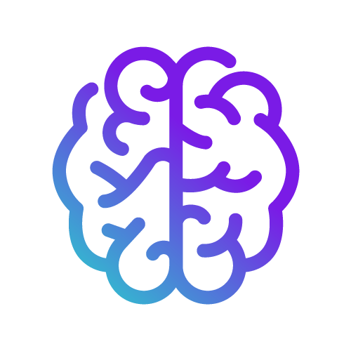 Une icône violette et bleue d'un cerveau sur fond blanc.
