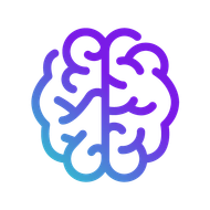 Une icône violette et bleue d'un cerveau sur fond blanc.