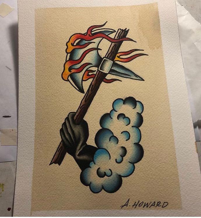 A howard drawing of a hand holding a torch