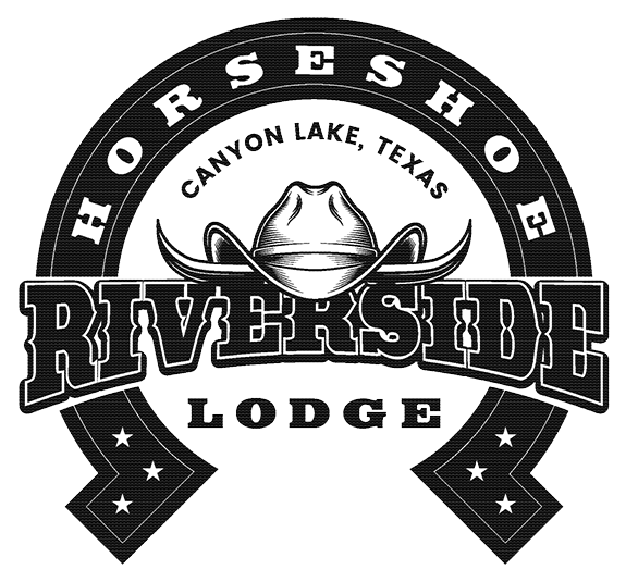Horseshoe Riverside Lodge logo with a cowboy hat in the center. Features 