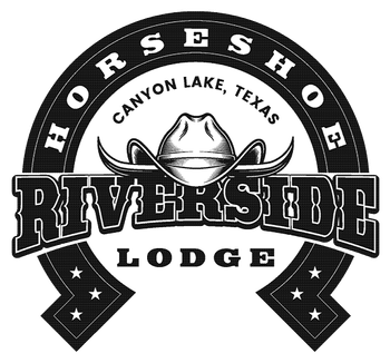 Horseshoe Riverside Lodge logo with a cowboy hat in the center. Features