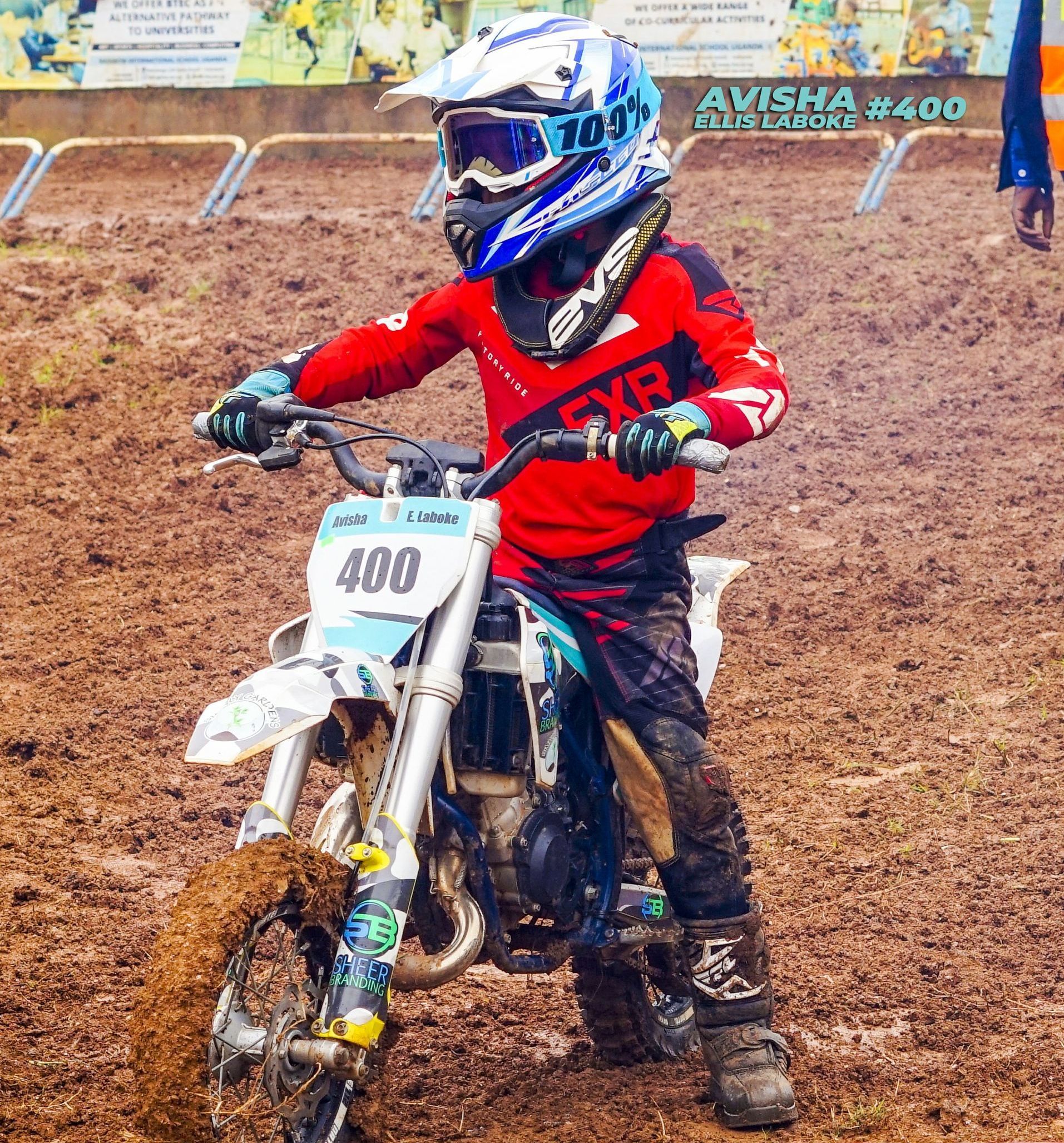 50cc Junior Motocross Racers in Africa Avisha Bike #400 in protective gear