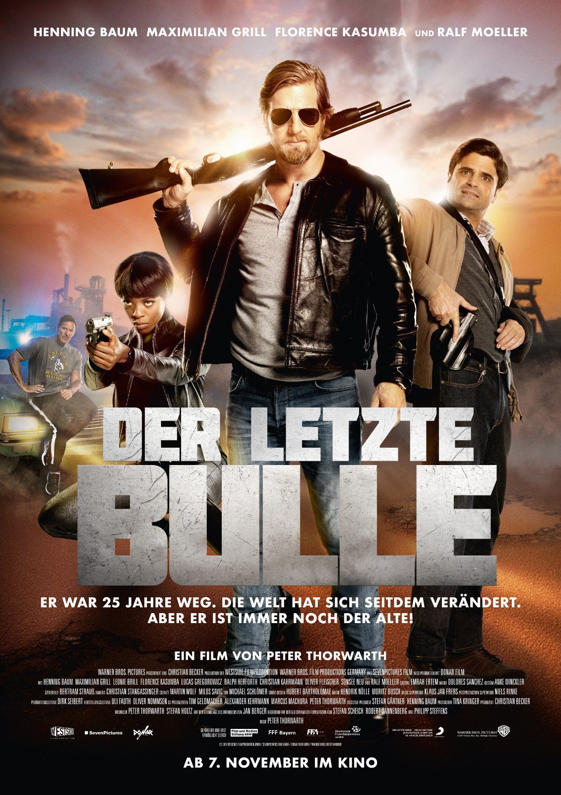 Poster for 'Der Letzte Bulle' featuring action sequences directed, coordinated, and edited by Ferdi Fischer, also highlighting his role as WarpCam® operator and fight coordinator.