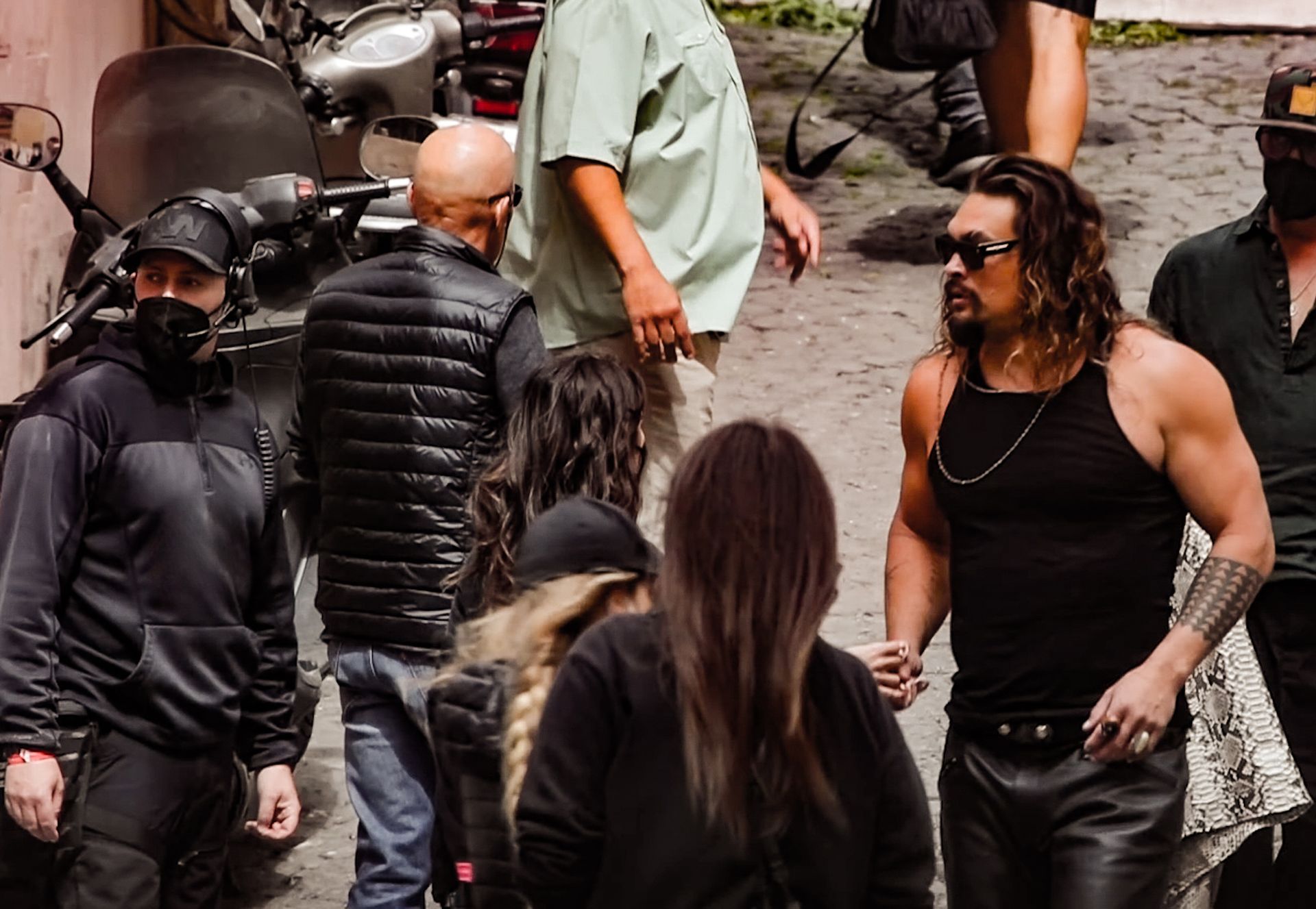 Ferdi Fischer and Jason Momoa on the Filmset of Fast and the Furious