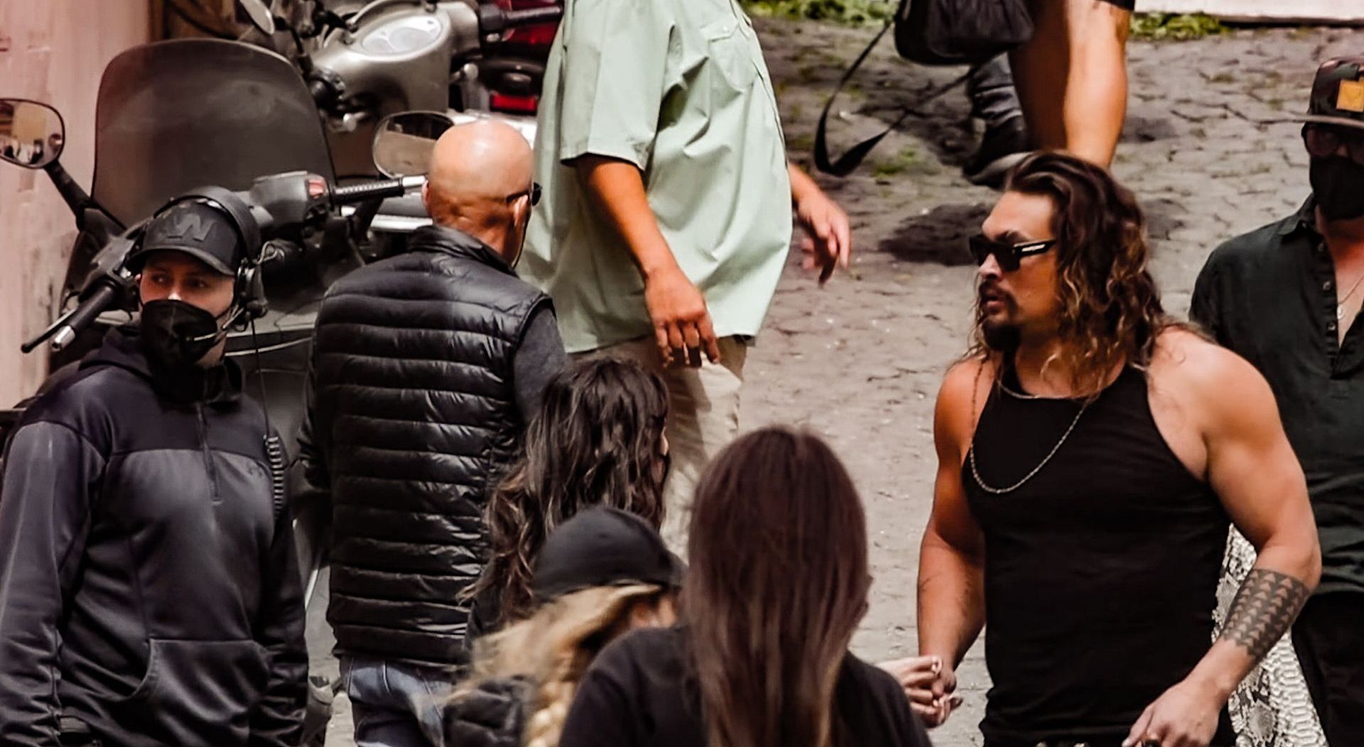 On set of Fast and the Furious, Ferdi Fischer on the left, Jason Momoa on the right.