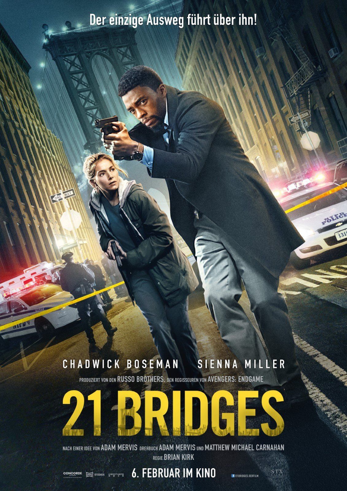 Movie poster of '21 Bridges' featuring dynamic WarpCam® shots by  Ferdi Fischer.