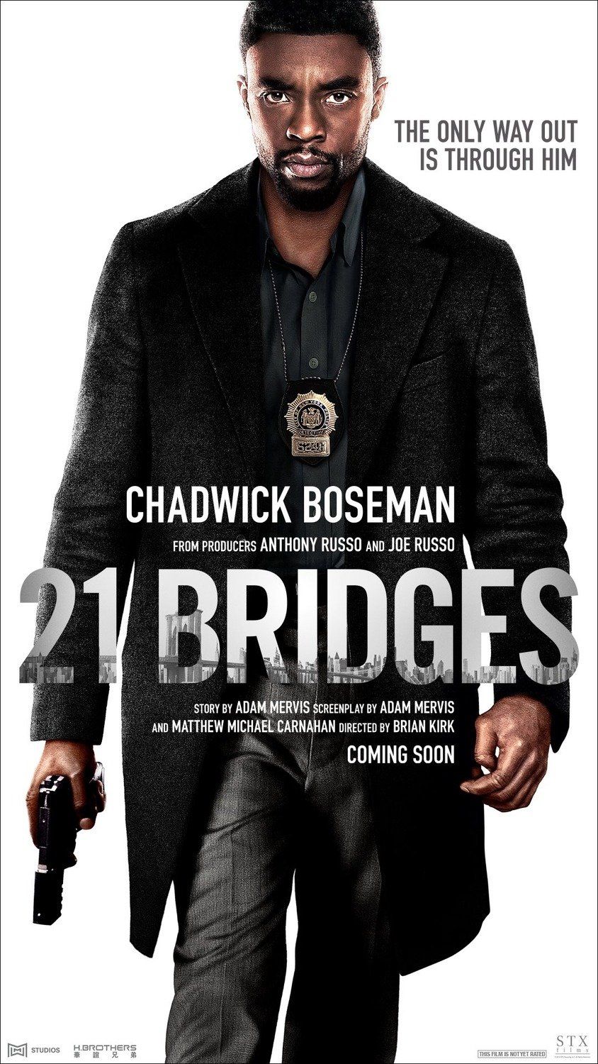 Second poster for '21 Bridges' highlighting dynamic action captured by Ferdi Fischer using WarpCam® technology.