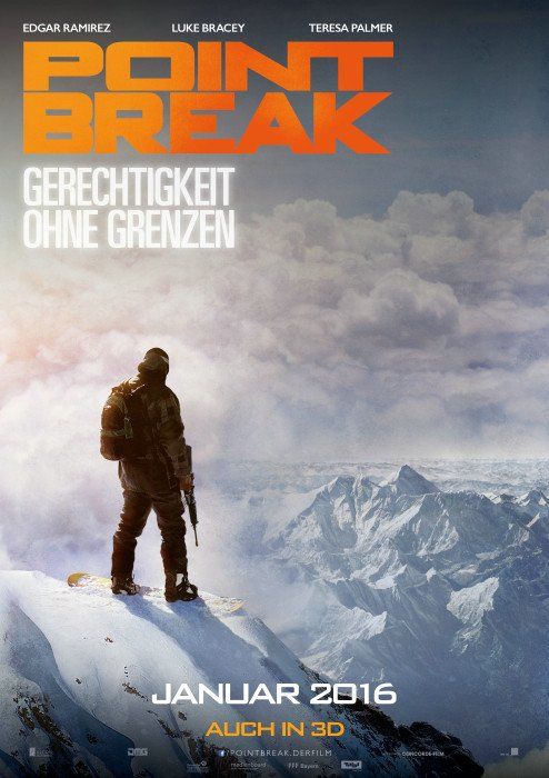 Thrilling poster for 'Point Break' featuring Ferdi Fischer's stunt double performance for lead actor Luke Bracey.