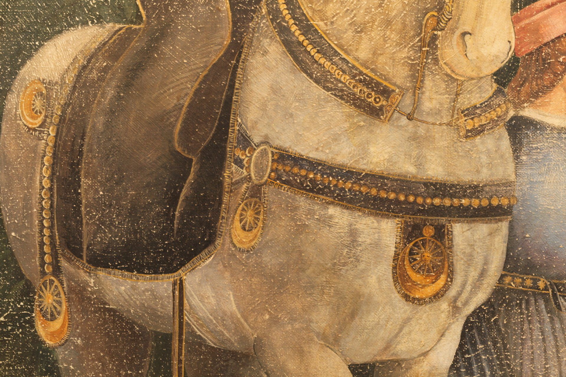 A painting of a horse with a saddle on it