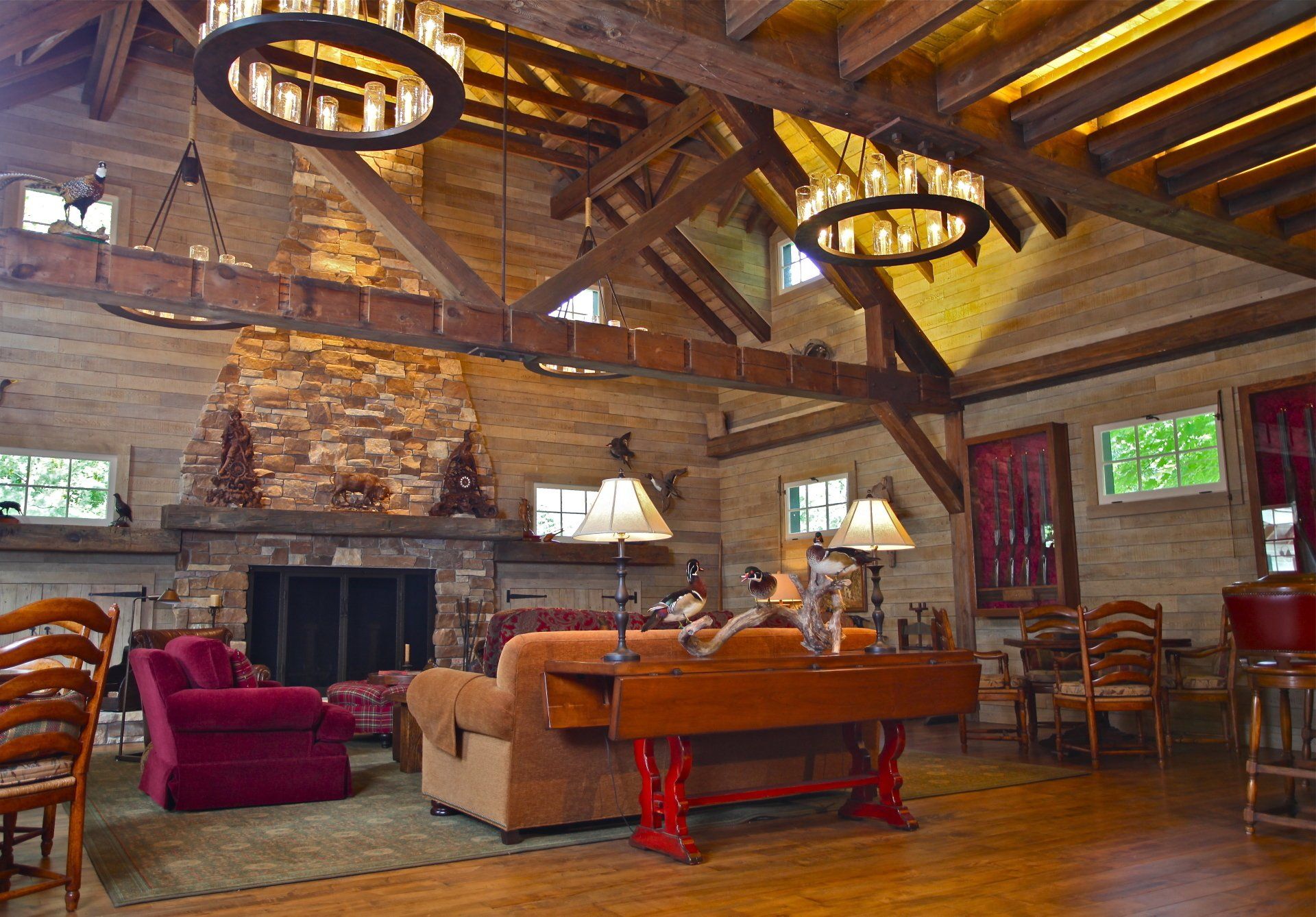 A living room filled with furniture and a fireplace.