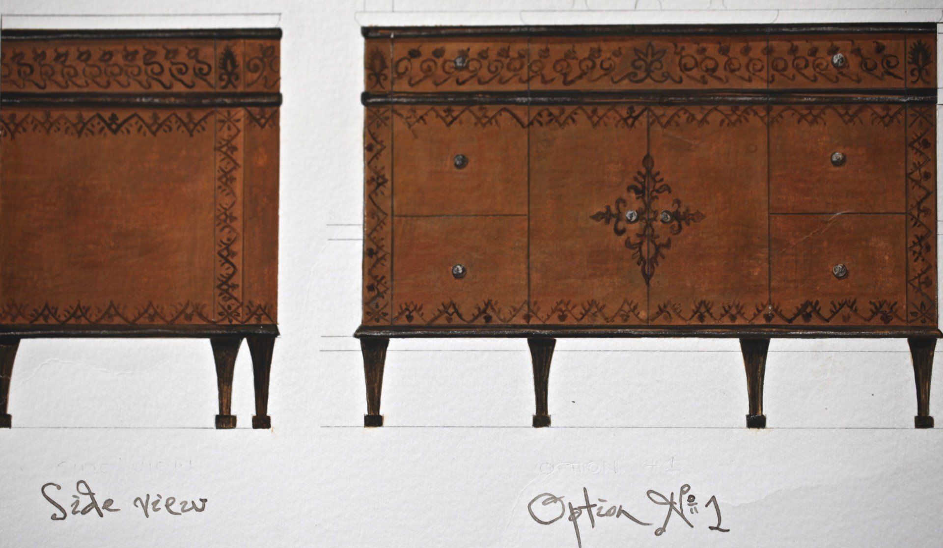 A drawing of a side view and option x1