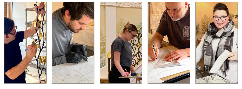 A group of people are working on a project together.