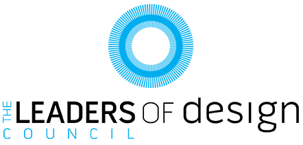 The leaders of design council logo is a blue circle with a circle in the middle.