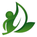 Green figure reaching upwards embraced by a stylized leaf.