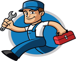 Collins Plumbing Logo Image of the animated running plumber carrying a wrench and tool box