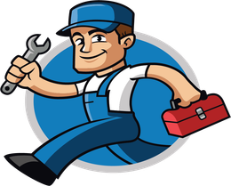 Collins Plumbing Logo Image of the animated running plumber carrying a wrench and tool box