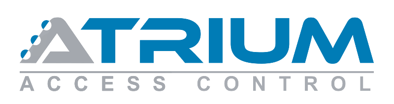 Le logo du contrôle d'accès à l'atrium est bleu et blanc