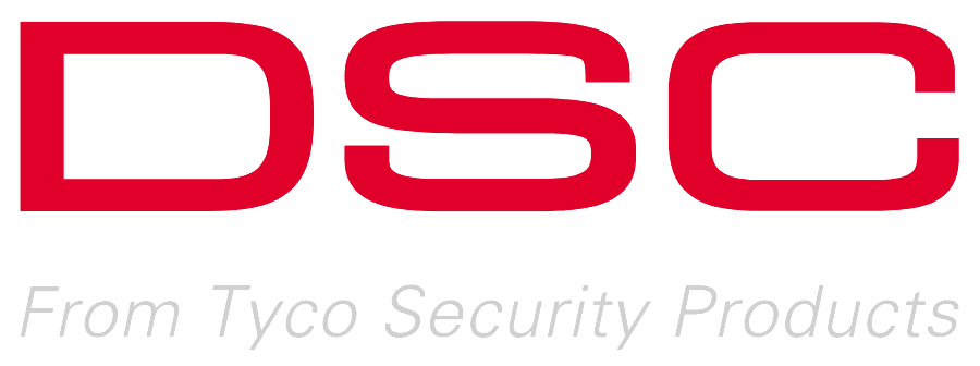 Un logo rouge et blanc pour dsc de tyco security products