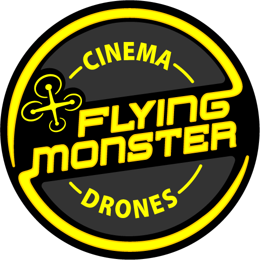 A black and yellow logo for flying monster drones