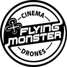 A black and yellow logo for flying monster drones