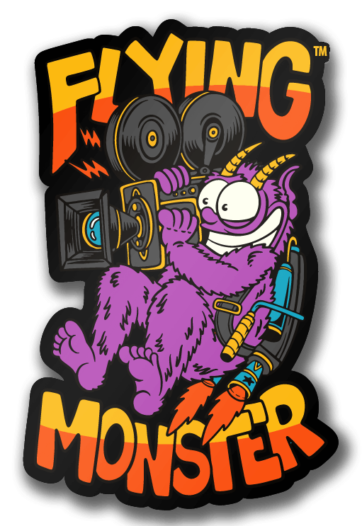 a sticker that says flying monster on it