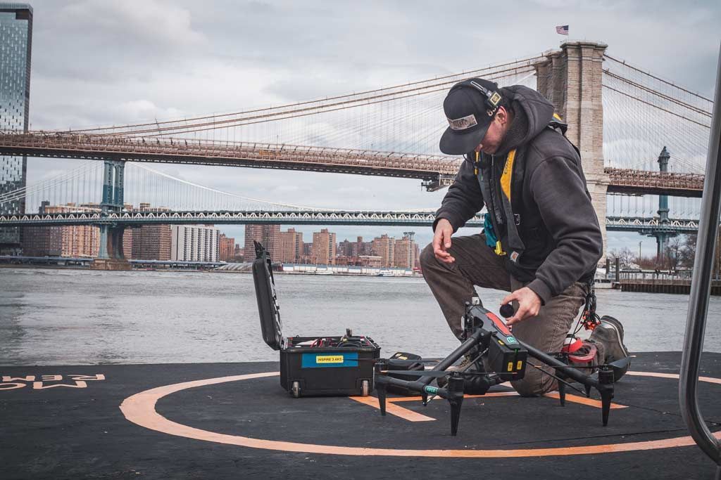 Prepping a drone brooklyn bridge