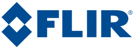 The flir logo is blue and white with a diamond in the middle.