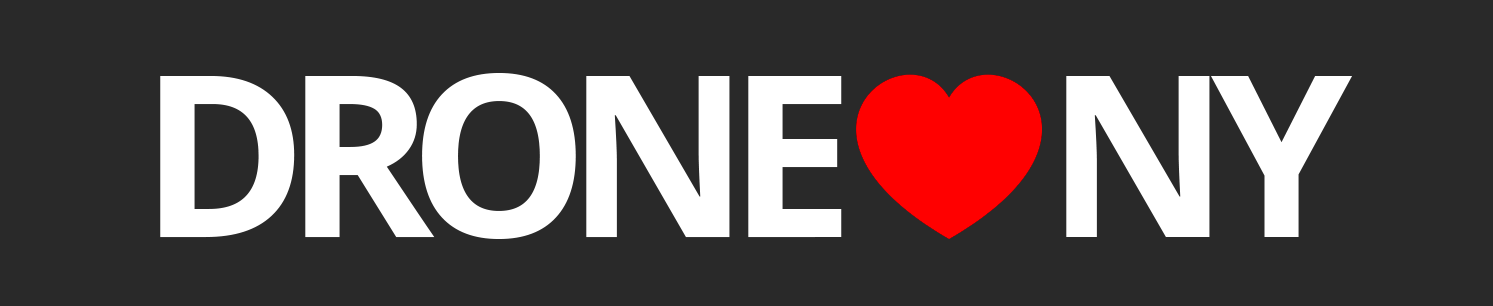 A logo for drone ny with a red heart in the middle