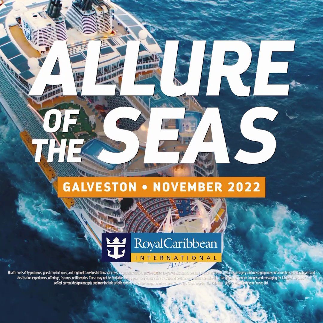 An advertisement for allure of the seas shows a cruise ship in the ocean