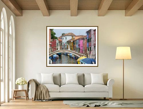 Wood frame and mat of colorful scenic photo