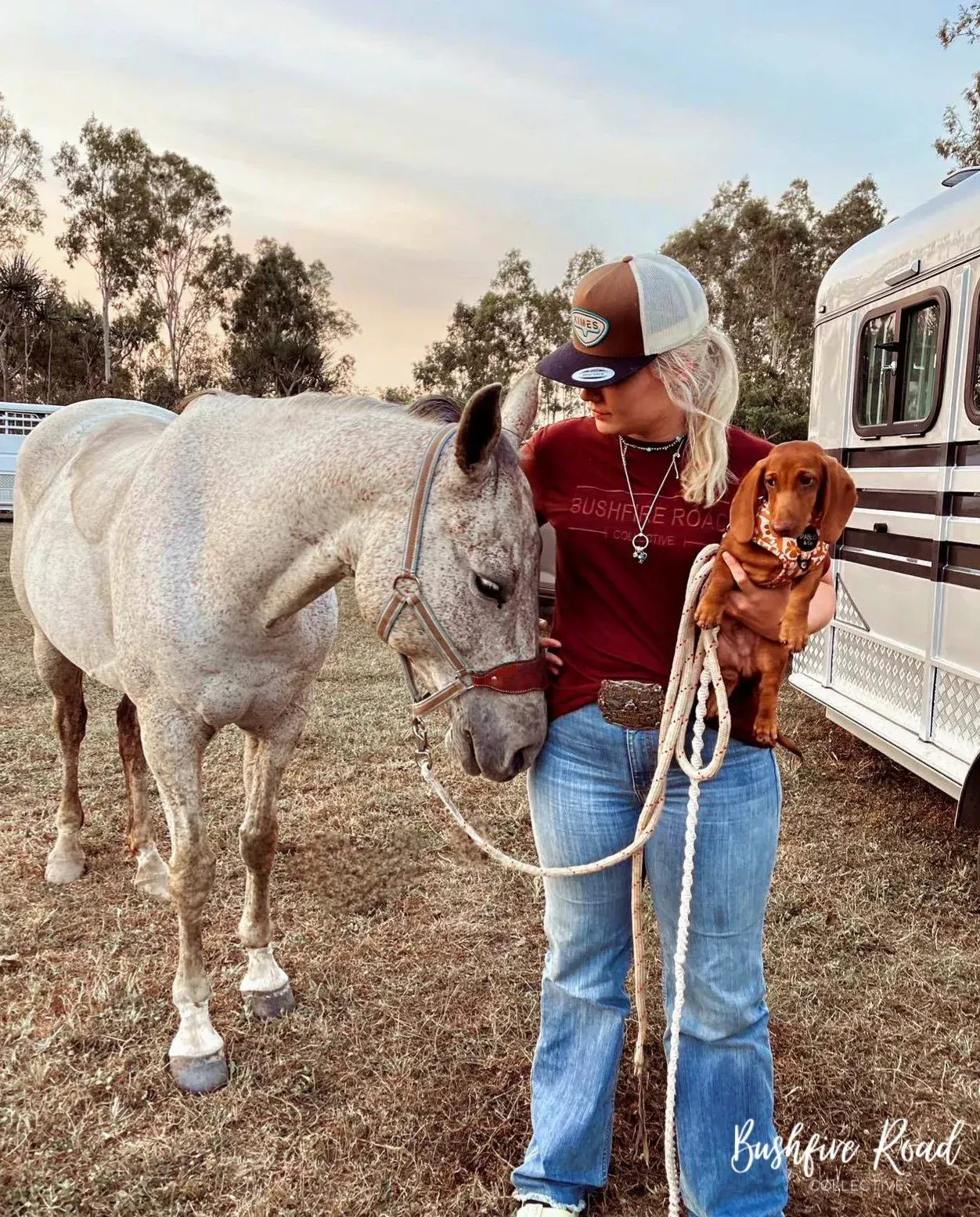 Light Blue Trucker Hat, Mesh Back, With Sunshine Road — Bushfire Road Collective in Mareeba ,QLD