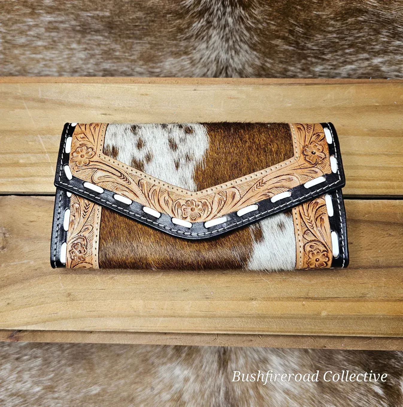 Three Brown Leather Wallets With Hair-on Hide Flaps — Bushfire Road Collective in Mareeba, QLD