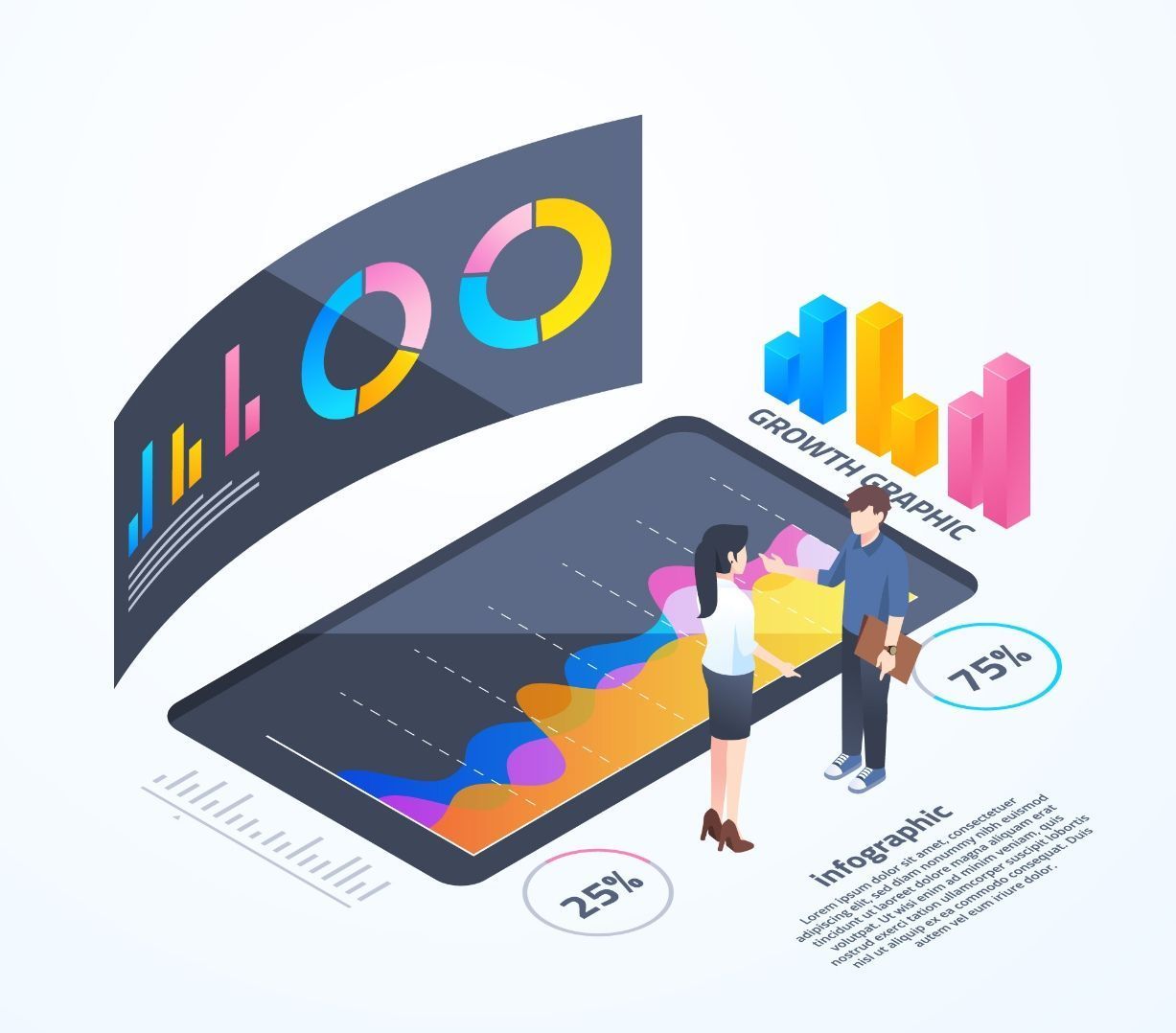 Isometric colorful monitoring infographic