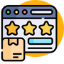 an icon of a website with three stars and a box .