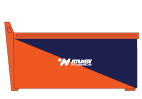 Orange and blue ATLAST industrial container.