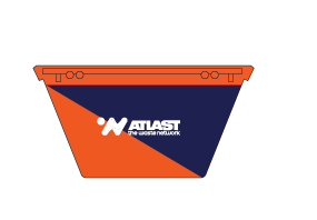 Orange and navy bin with 