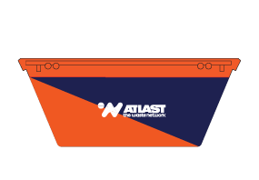 Orange and navy bin with 