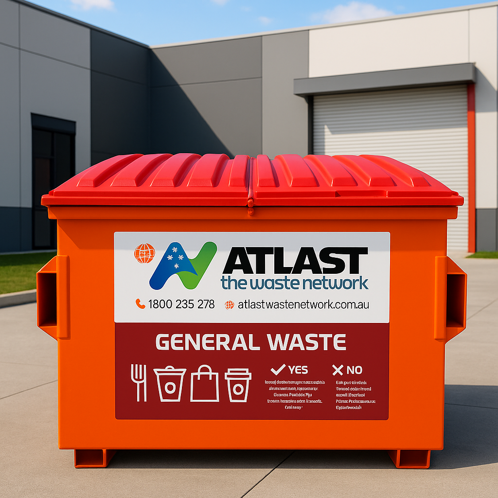 Orange dumpster labeled