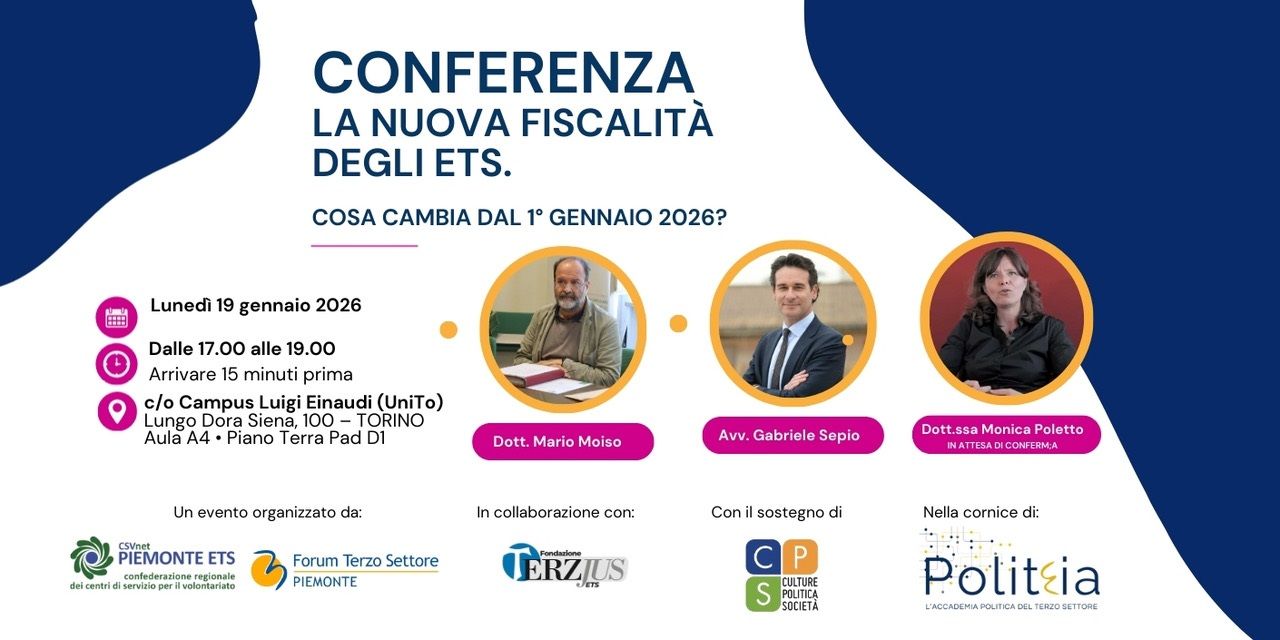 Incontro sulle novità fiscali del Terzo Settore dal 2026: attività commerciali e non, RUNTS, ODV e A