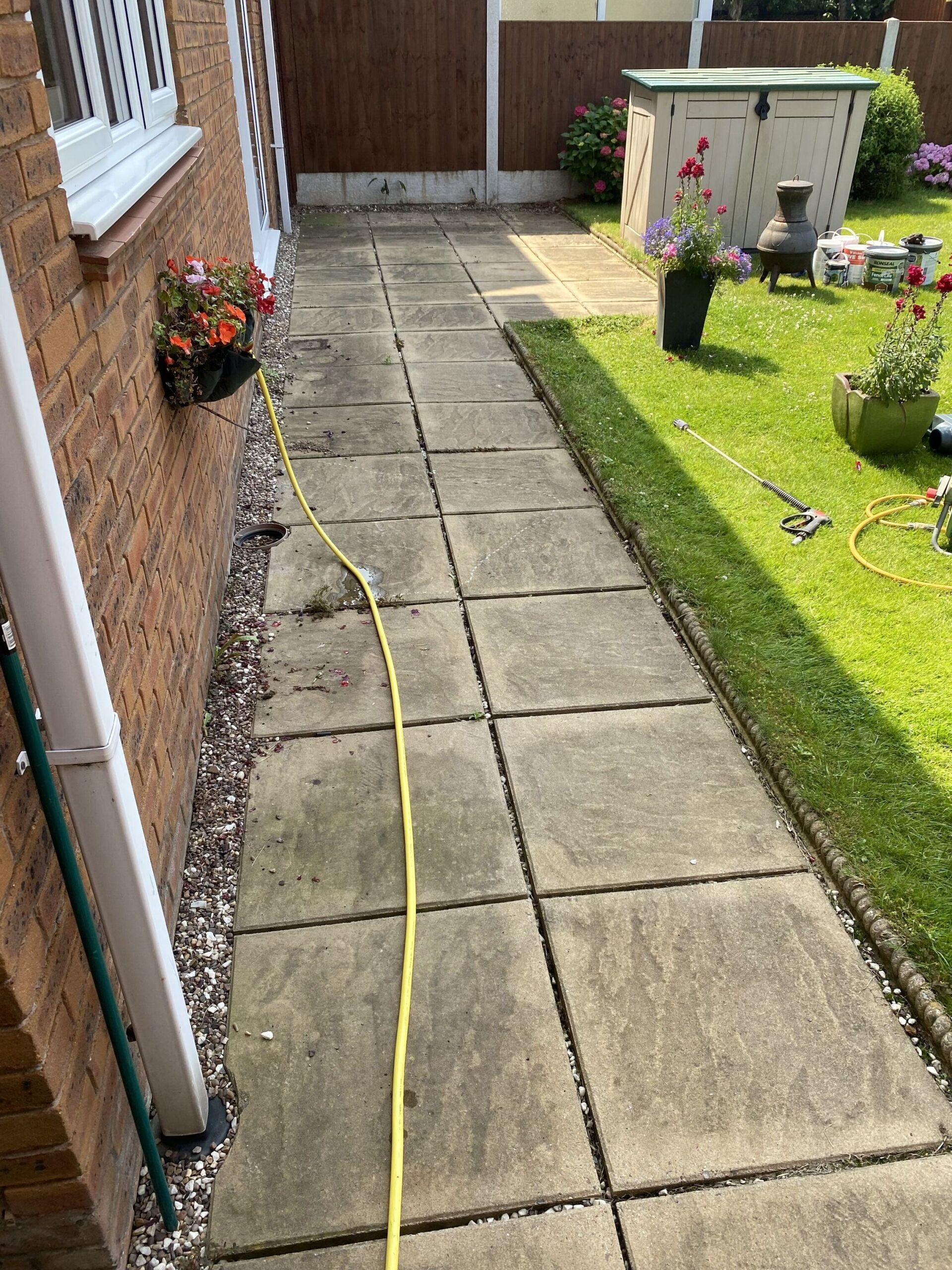 natural stone patio before cleaning in warwickshire